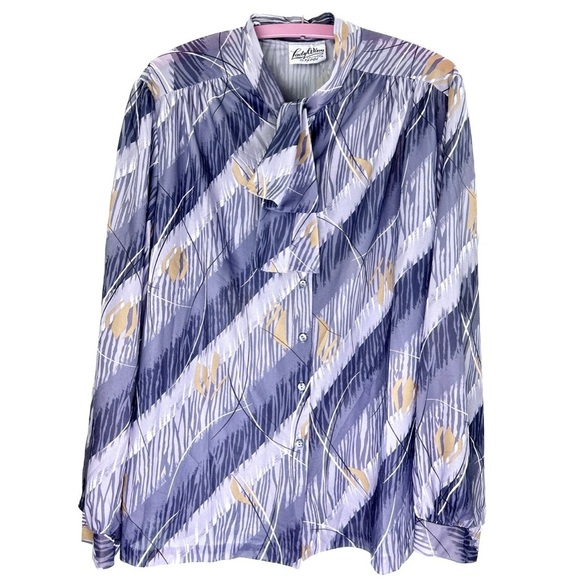 Vintage 🌸 80s Neutral Abstract Work Blouse - Picture 1 of 2